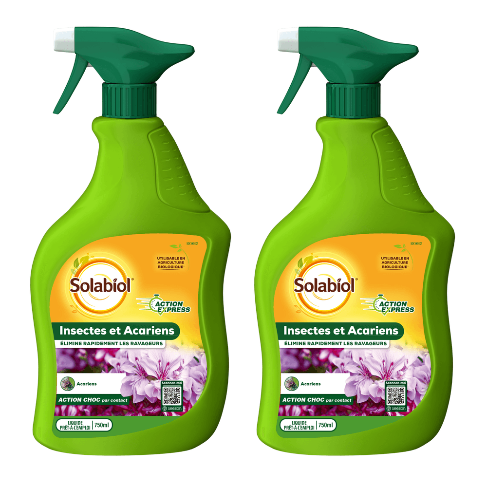 Solabiol lot de 2 sprays anti insectes & acariens - 2 pulvérisateurs - prêt a l'emploi - 2x750ml - action rapide & agit par contact