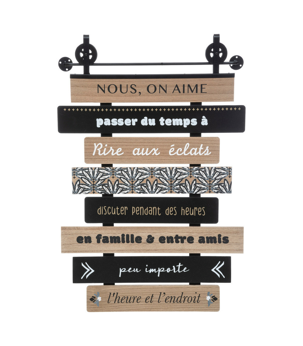 Déco murale pancarte message en bois et métal noir 48 x 72 cm