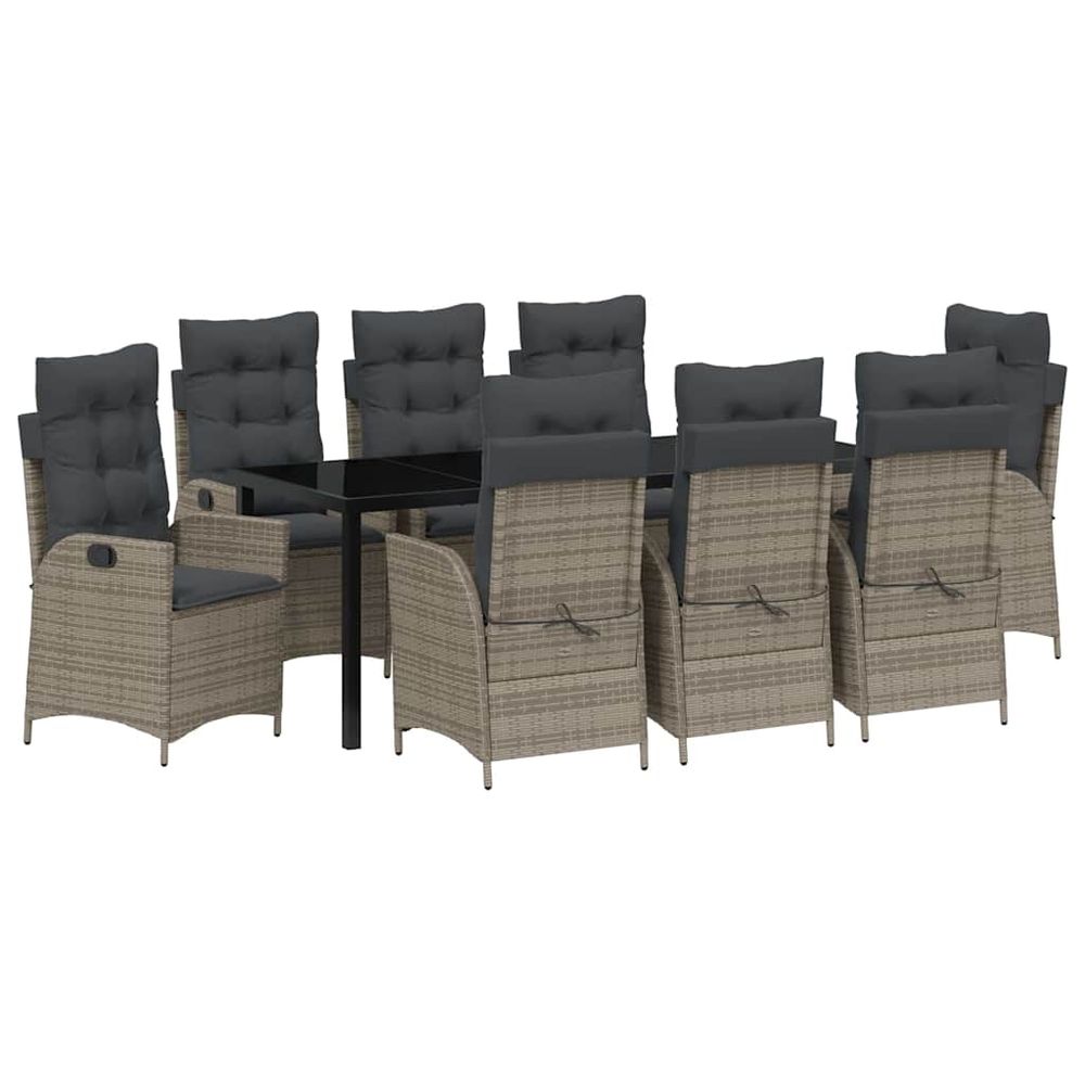 Ensemble de salle à manger pour jardin 9 pc gris polyrotin