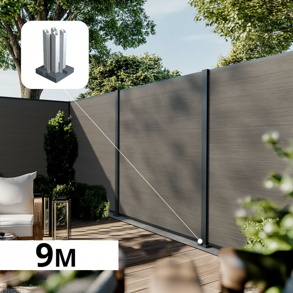 Kit clôture composite poteau sur platines - cruz argent h-1,8m