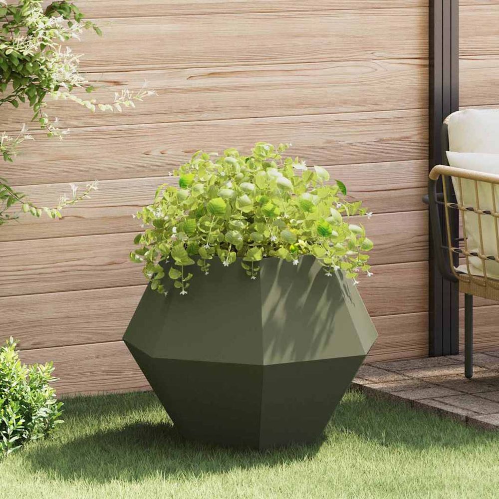 Jardinière carrée en acier pour jardin 75x75x60 cm vert olive