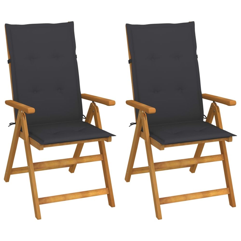 Fauteuils pliants inclinables (lot de 2) avec coussins, en bois d'acacia massif