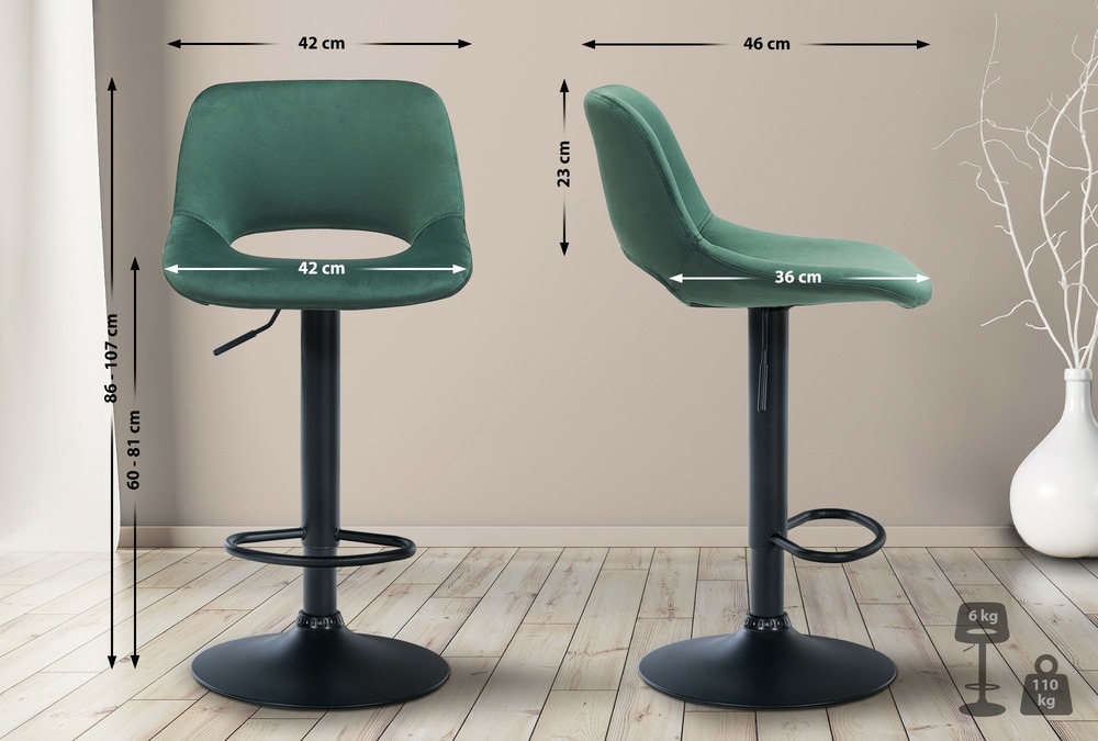 Tabouret de bar camden velours noir