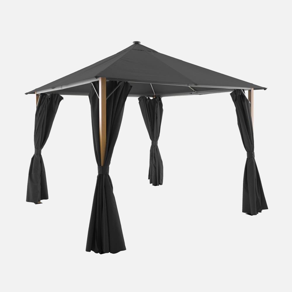 Tonnelle 3x3m aluminium effet bois avec rideaux et led - veluna