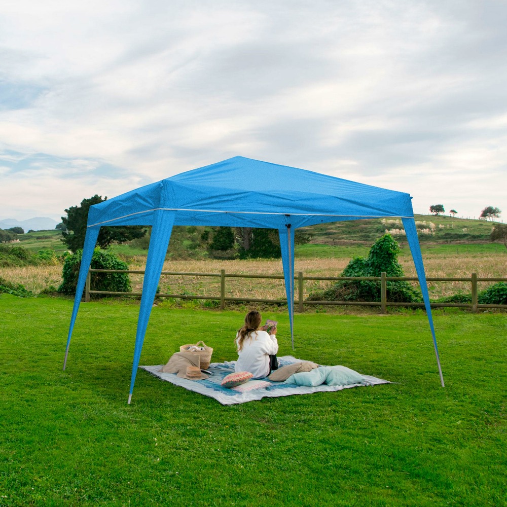 Wasabi - tonnelle pliante 3x3 m bleue - bâche nylon - protection eau et soleil - piquets - structure acier – pergola jardin