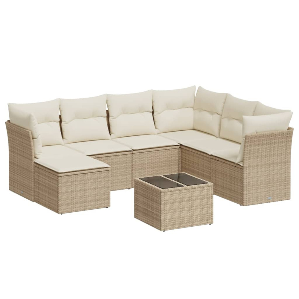 Salon de jardin avec coussins 8 pcs beige résine tressée