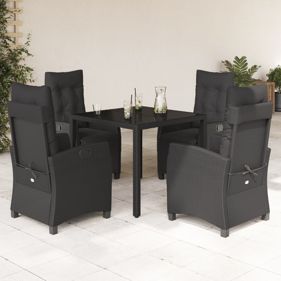 Ensemble à manger de jardin coussins 5pcs noir résine tressée