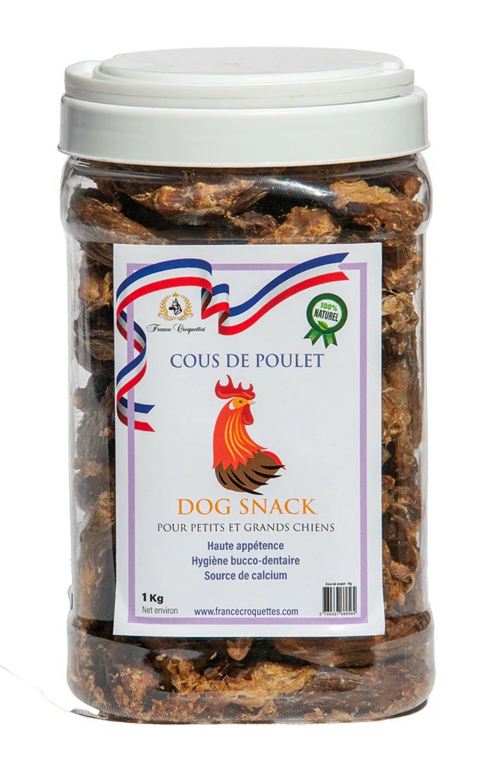 Cous de poulet friandise pour chien - 1kg - france croquettes