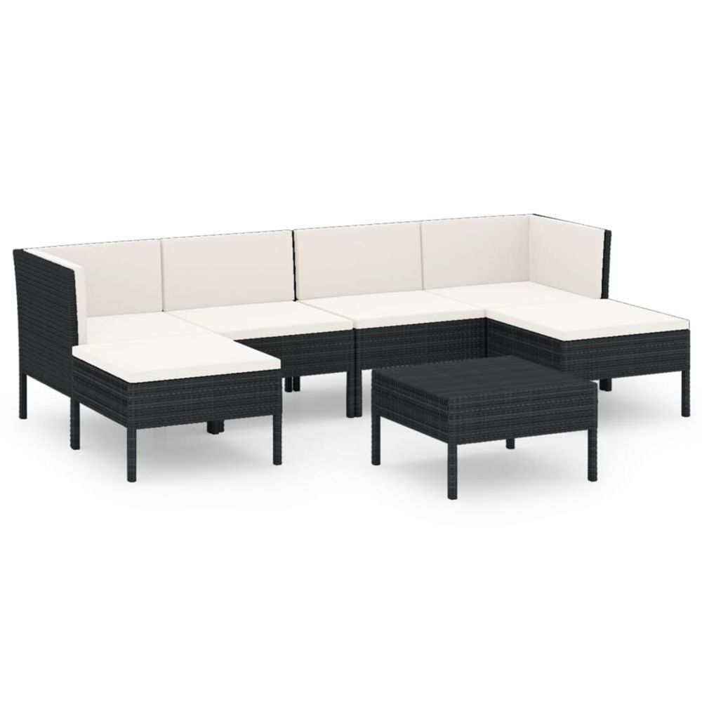 Salon de jardin 7 pcs avec coussins résine tressée noir