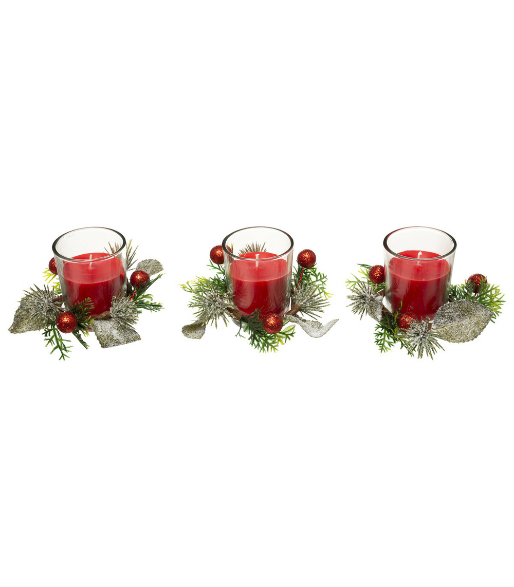Centre de table lot de 3 bougies parfumée avec déco de noël 180 g
