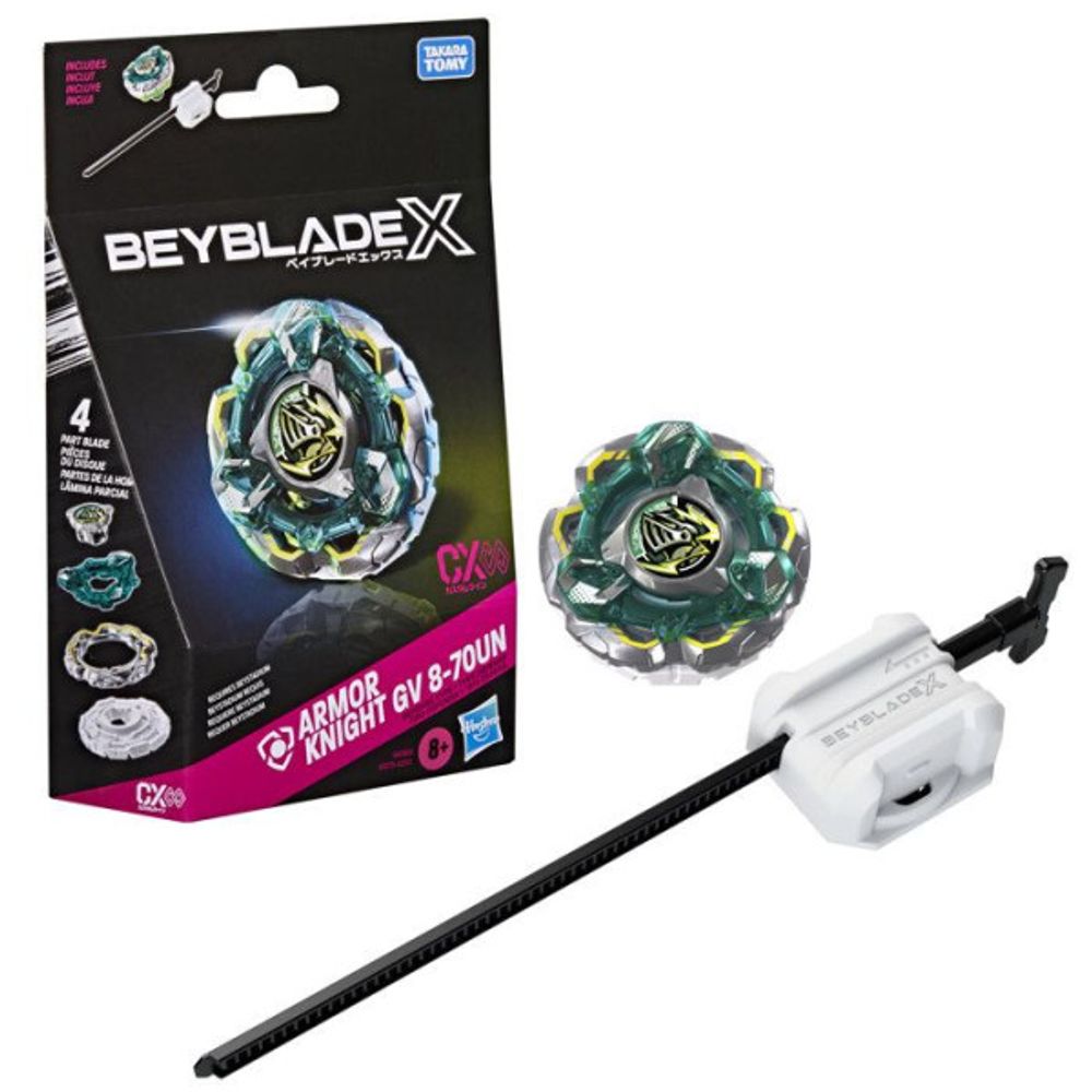X starter pack fortress knight gv 8-70un cx infinity, toupie de type défense avec lanceur, toupies de compétition, de