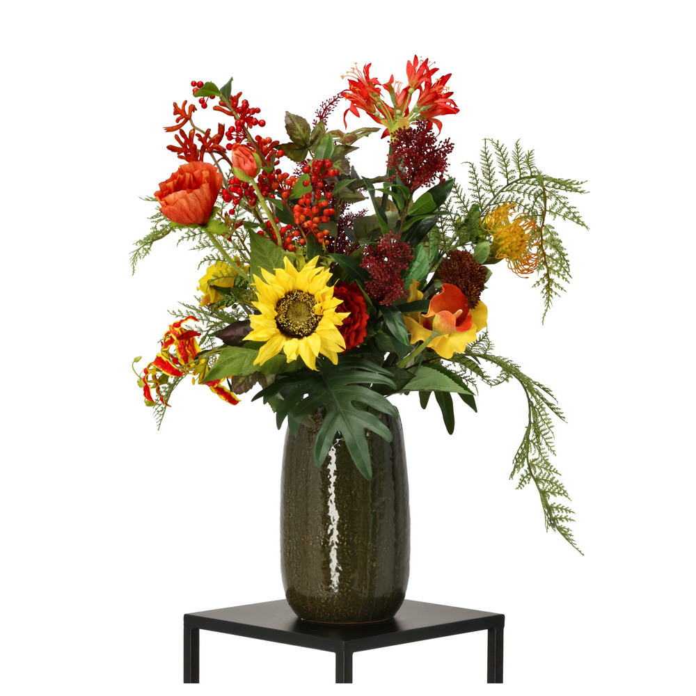 Bouquet artificiel lié lié main emily porto - rouge/orange