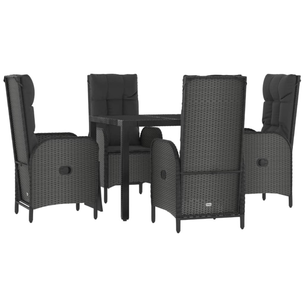 Mobilier à dîner de jardin et coussins 5 pièces noir résine tressée