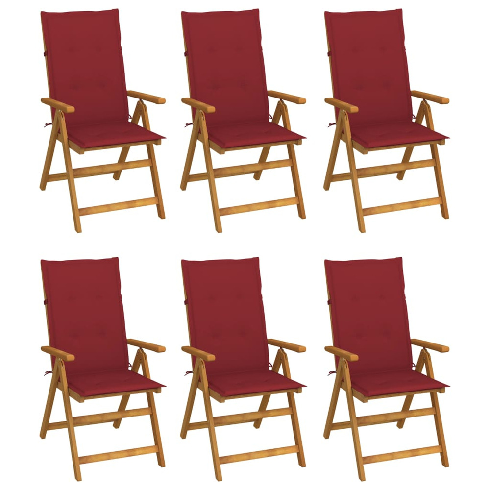 Chaises pliables de jardin lot de 6 avec coussins bois d'acacia
