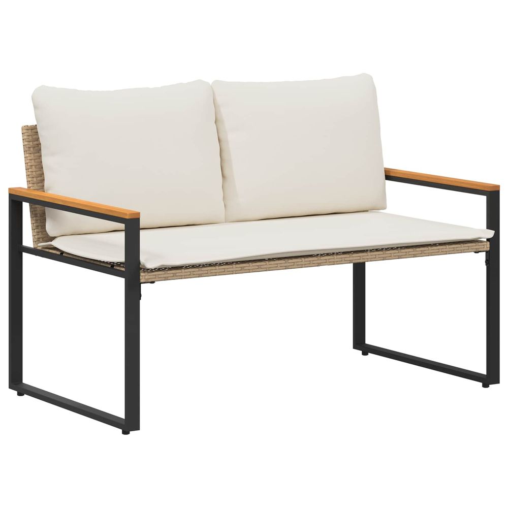 Banc avec coussin beige et blanc crème 115 x 65 x 72 cm rotin
