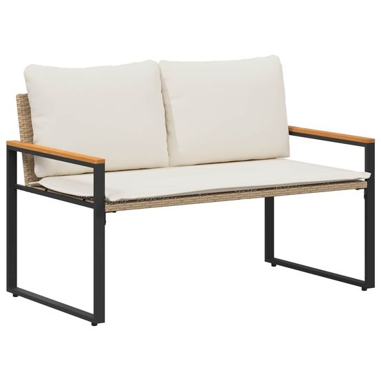 Banc avec coussin beige et blanc crème 115 x 65 x 72 cm rotin