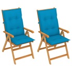 Chaises de jardin 2 pcs avec coussins bleu bois de teck solide