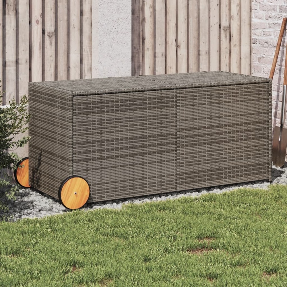 Boîte de rangement de jardin et roues gris 283l résine tressée