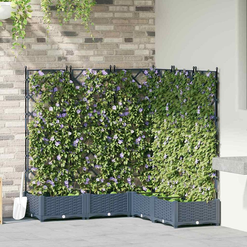 Lot de 5 jardinières avec treillis en pp pour plantes grimpantes gris 120x120x125.5cm