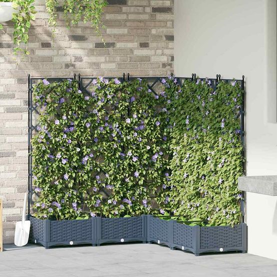Lot de 5 jardinières avec treillis en pp pour plantes grimpantes gris 120x120x125.5cm