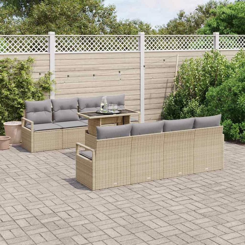 Ensemble de canapé de jardin 9 pcs beige poly rotin