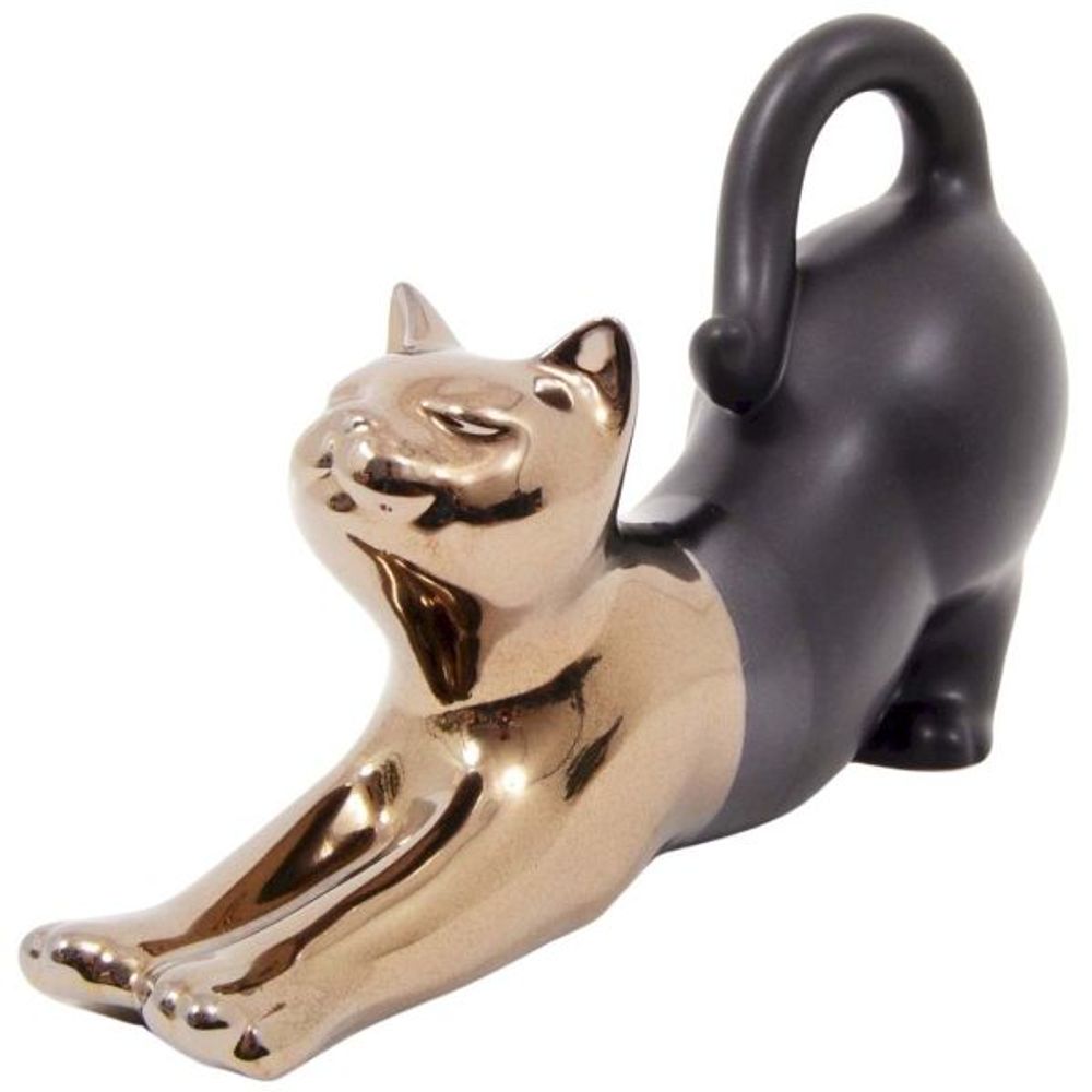 Statuette chat allongé en céramique zoya noir et or