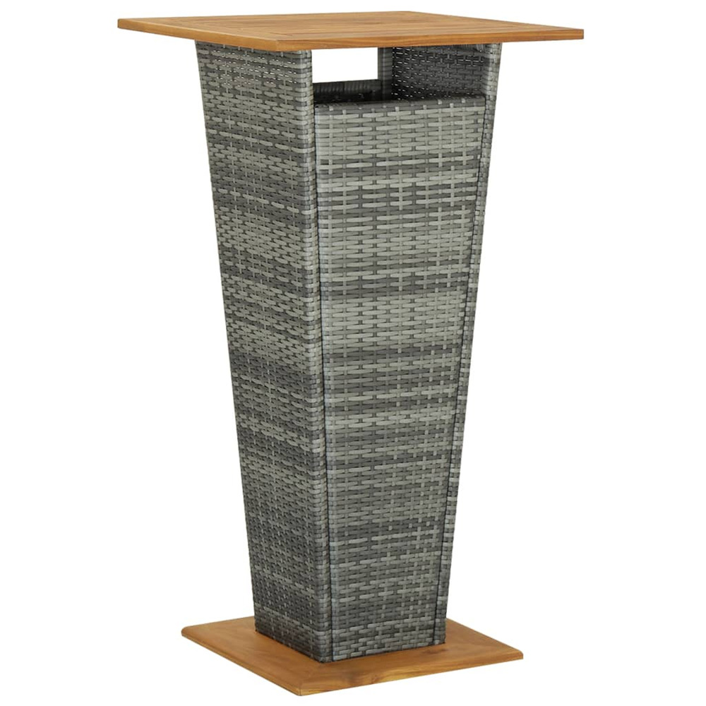 Table de bar gris 60x60x110 cm résine tressée et bois d'acacia