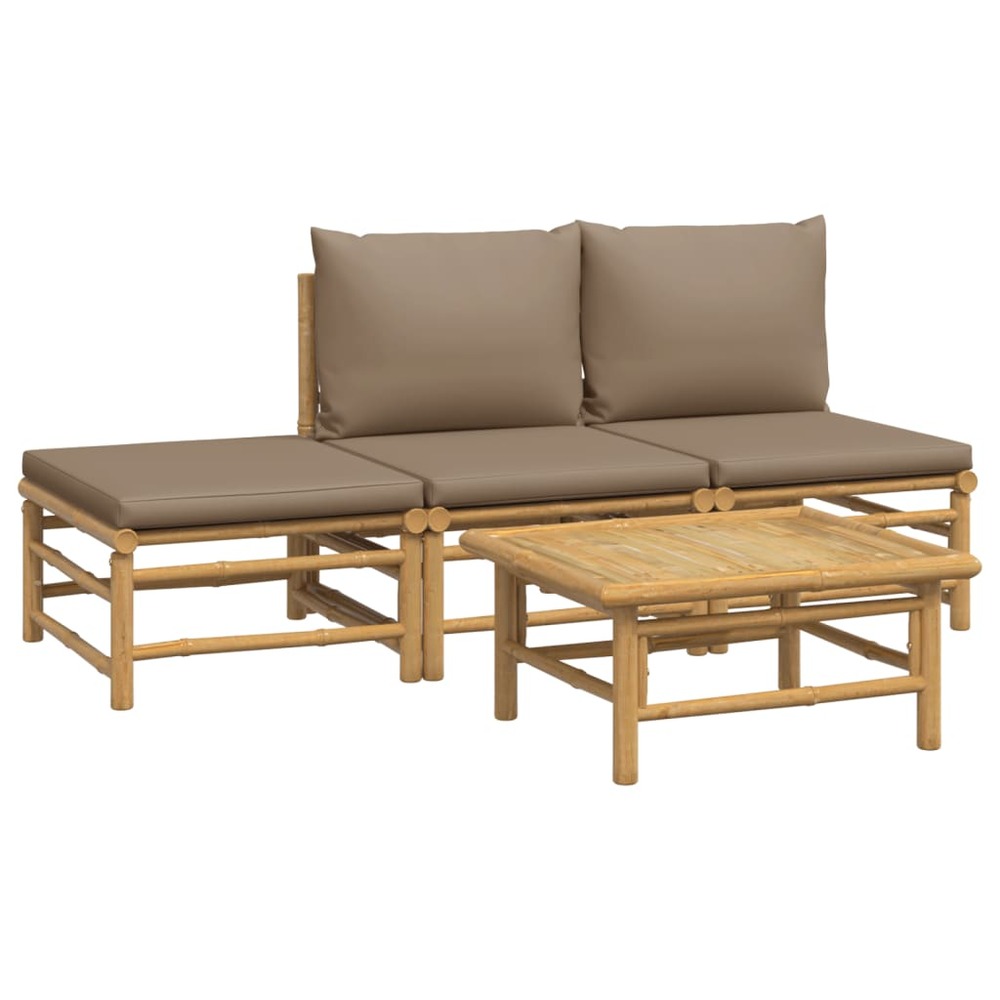 Salon de jardin meuble d'extérieur ensemble de mobilier 4 pièces avec coussins taupe bambou