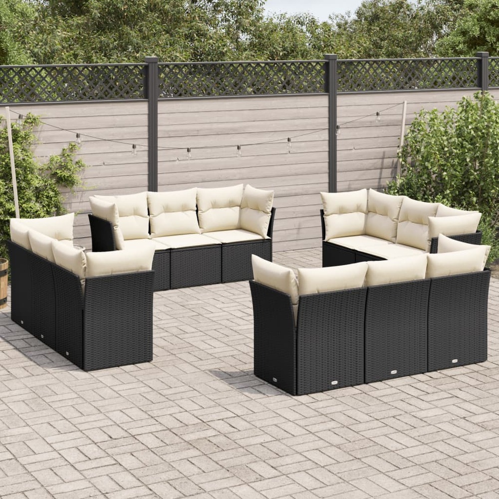 Salon de jardin 12 pcs avec coussins noir résine tressée