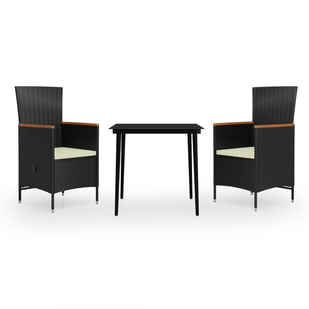 Ensemble à manger de jardin avec coussins 3 pcs noir