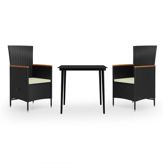 Ensemble à manger de jardin avec coussins 3 pcs noir