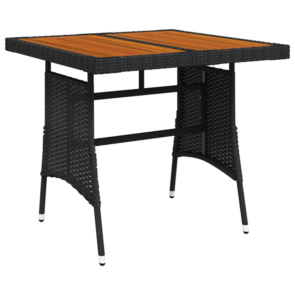 Table de jardin noir 70x70x72 cm résine tressée et acacia