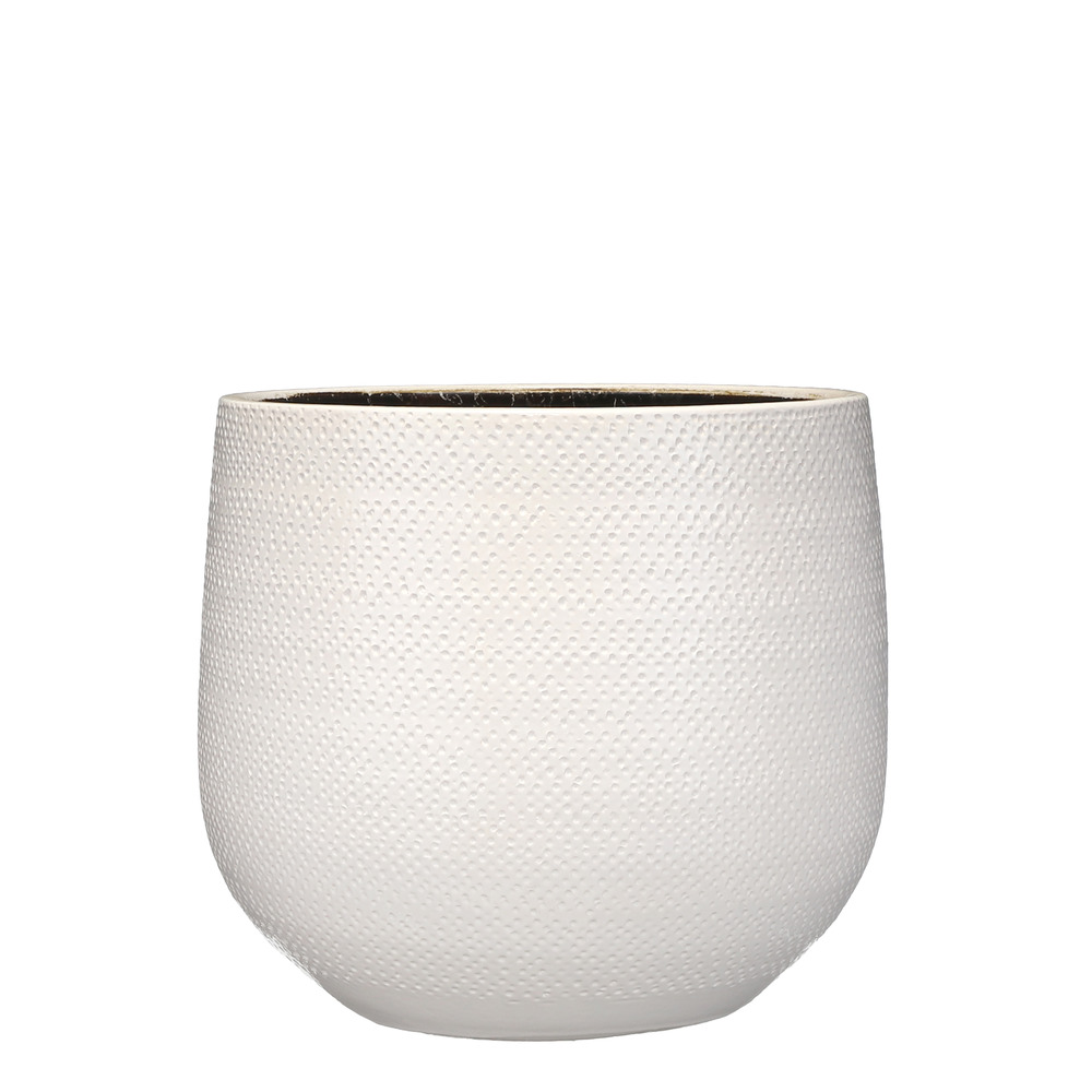 Cache-pots Unimasa Petit cache pot Arty en céramique blanche - Hauteur 10 cm - Diamètre 10 cm