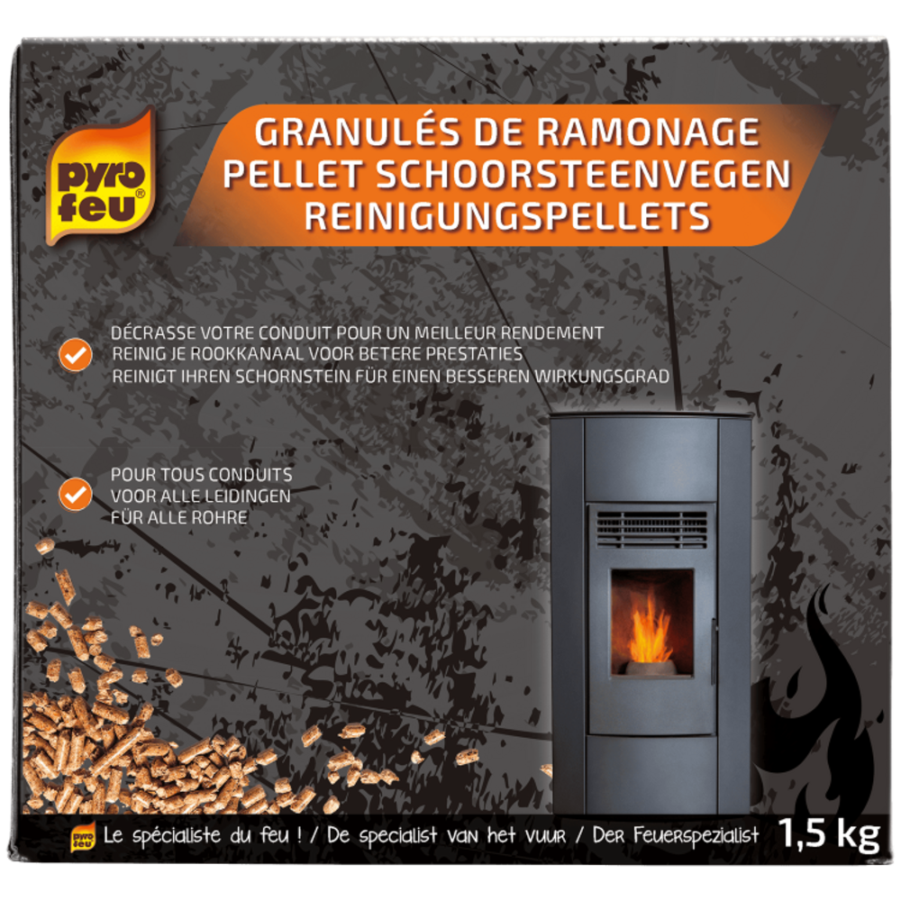 Pyrofeu - granulés de ramonage - 1,5kg - entretien des poêles, inserts et chaudi