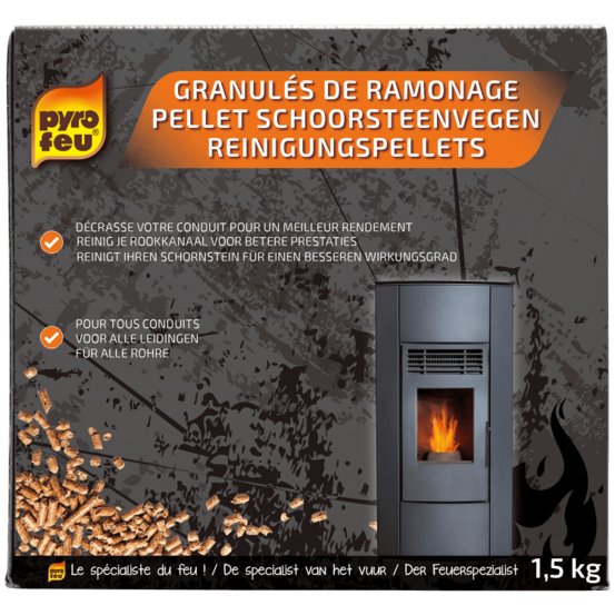 Pyrofeu - granulés de ramonage - 1,5kg - entretien des poêles, inserts et chaudi