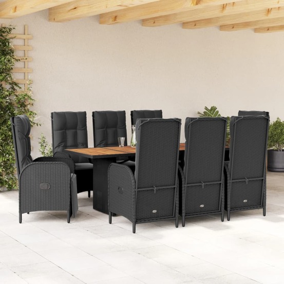 Ensemble à manger de jardin 9pcs coussins noir résine tressée