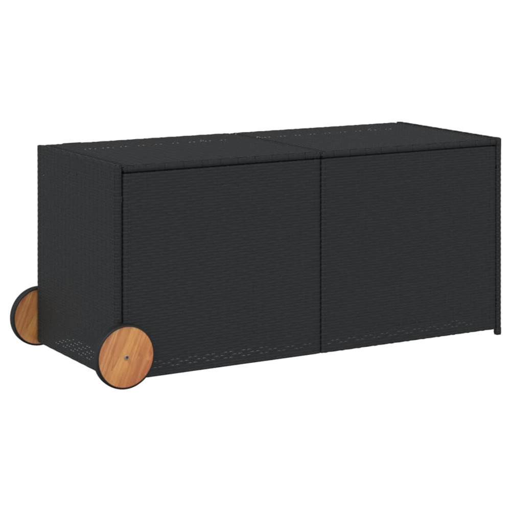 Boîte de rangement de jardin et roues noir 283l résine tressée