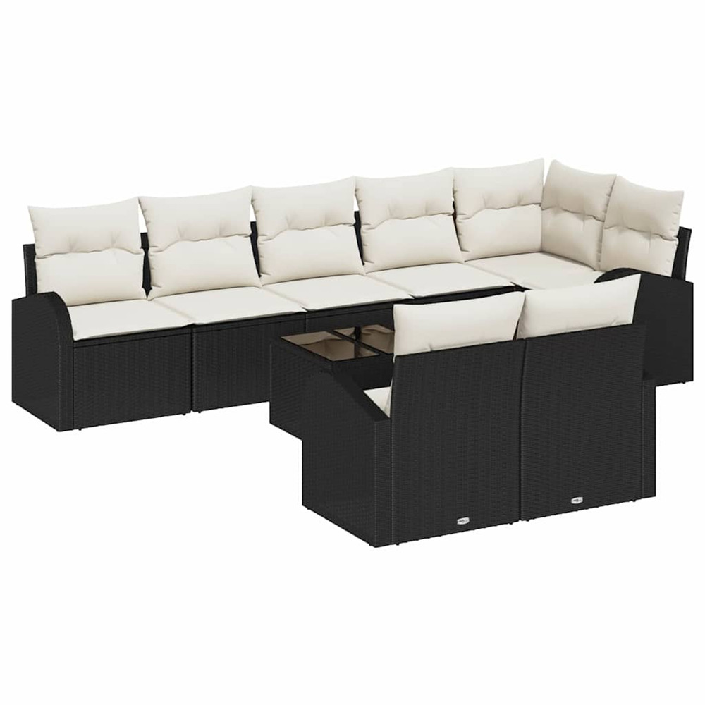Ensemble de canapés avec coussin 9 pcs noir et blanc polyrotin