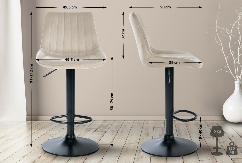 Lot de 2 tabourets de bar toni velours noir