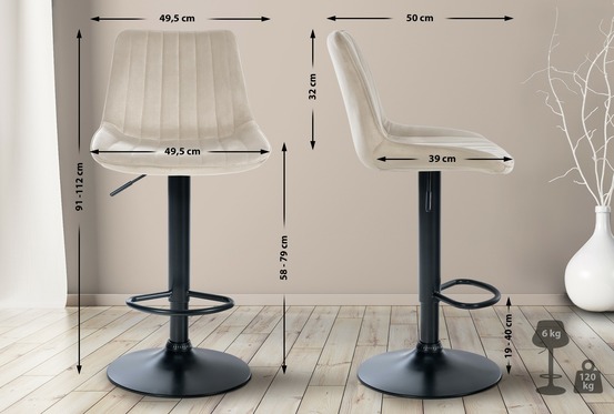 Lot de 2 tabourets de bar toni velours noir
