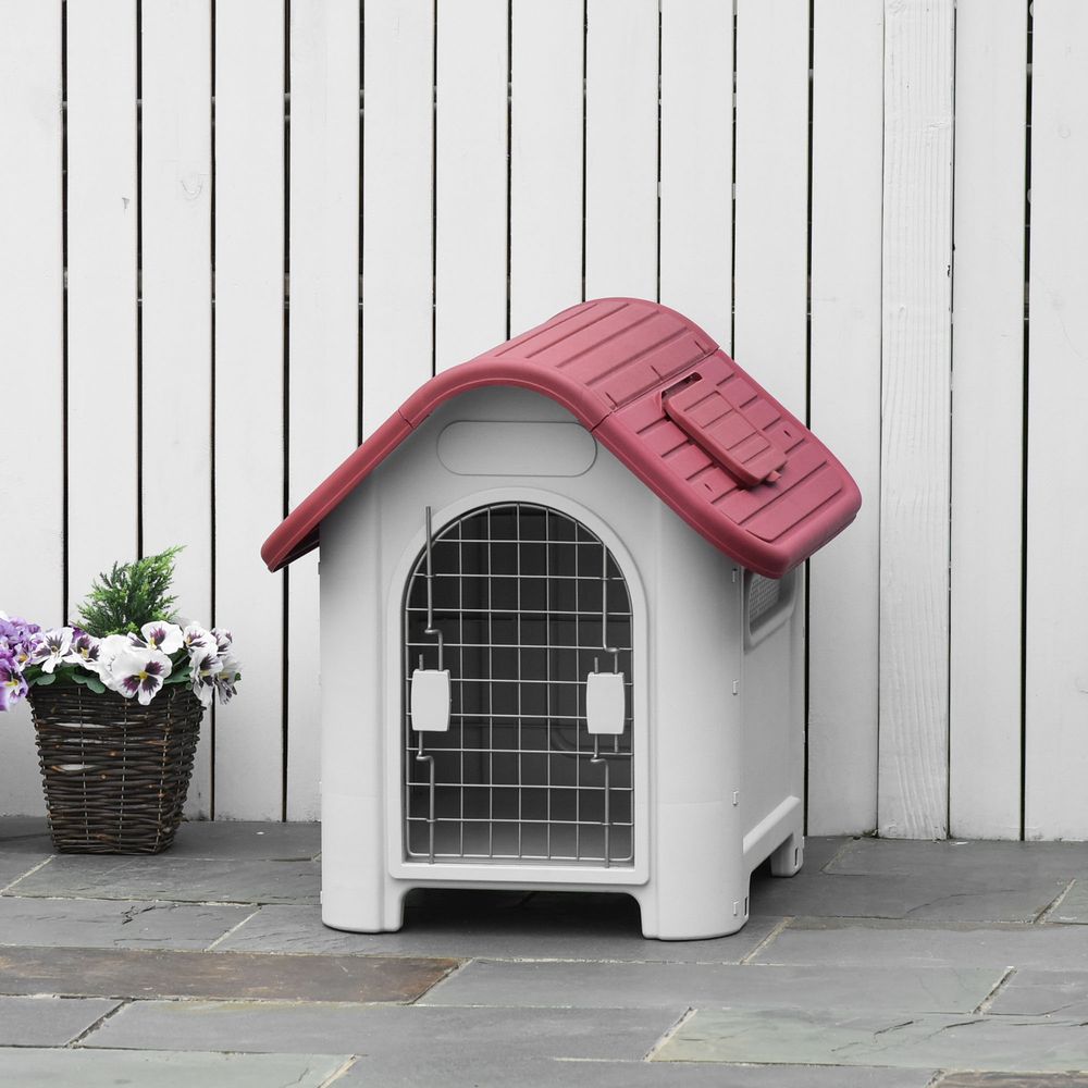 Niche chien plastique extérieur toit ouvrant aération optimale 75cm rouge
