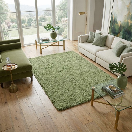 Tapis poils longs shaggy 80x150 rectangle tissé vert motif uni uni l