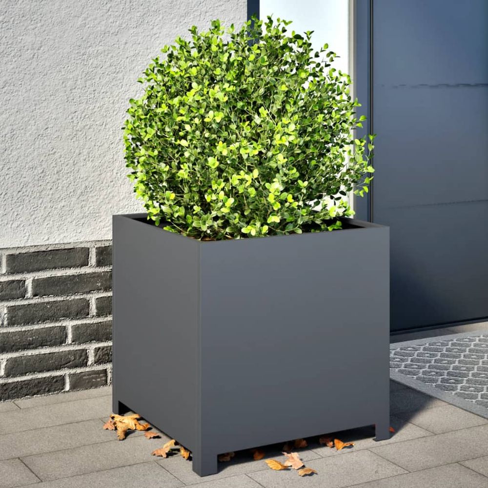 Grande jardinière carrée acier design terrasse anthracite 50cm