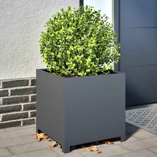 Grande jardinière carrée acier design terrasse anthracite 50cm