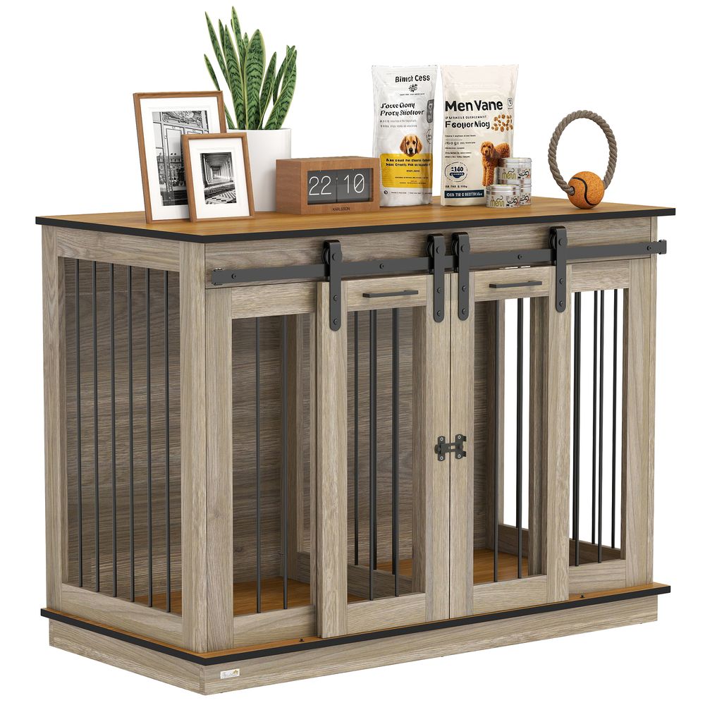 Meuble cage pour chien panneaux bois acier brun 120 x 60 x 88,5 cm cloison amovible - comfortxl outdoor living