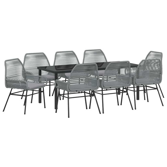 Ensemble de salle à manger pour jardin 9 pcs gris polyrotin