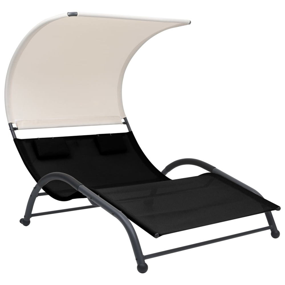 Chaise longue double avec auvent textilène noir bain de soleil