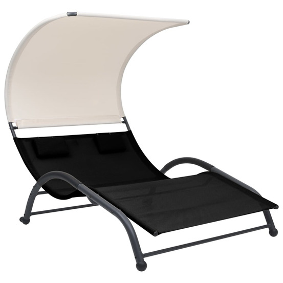 Chaise longue double avec auvent textilène noir bain de soleil