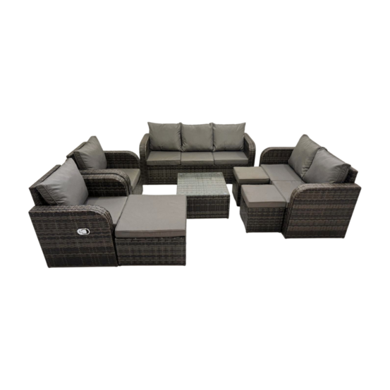 10 places ensemble de meubles de jardin rattan outdoor canapé lounge fauteuil avec table basse carrée 3 tabourets gris foncé mixte