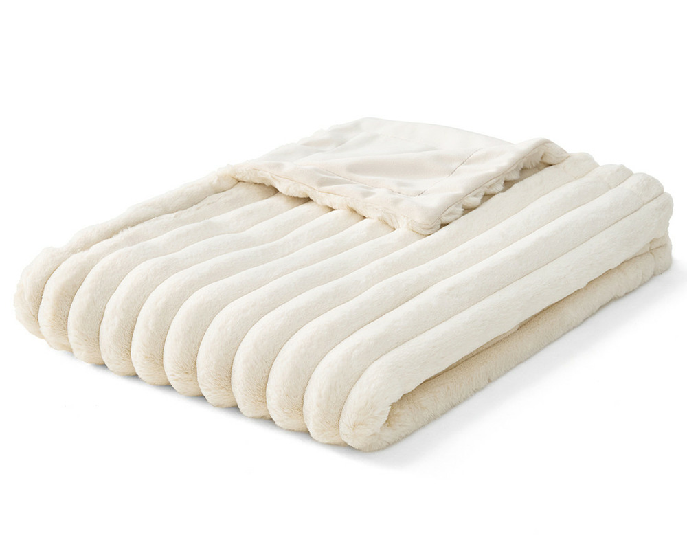 Arezzo - plaid - 100x140 cm - en fausse fourrure côtelé et velours